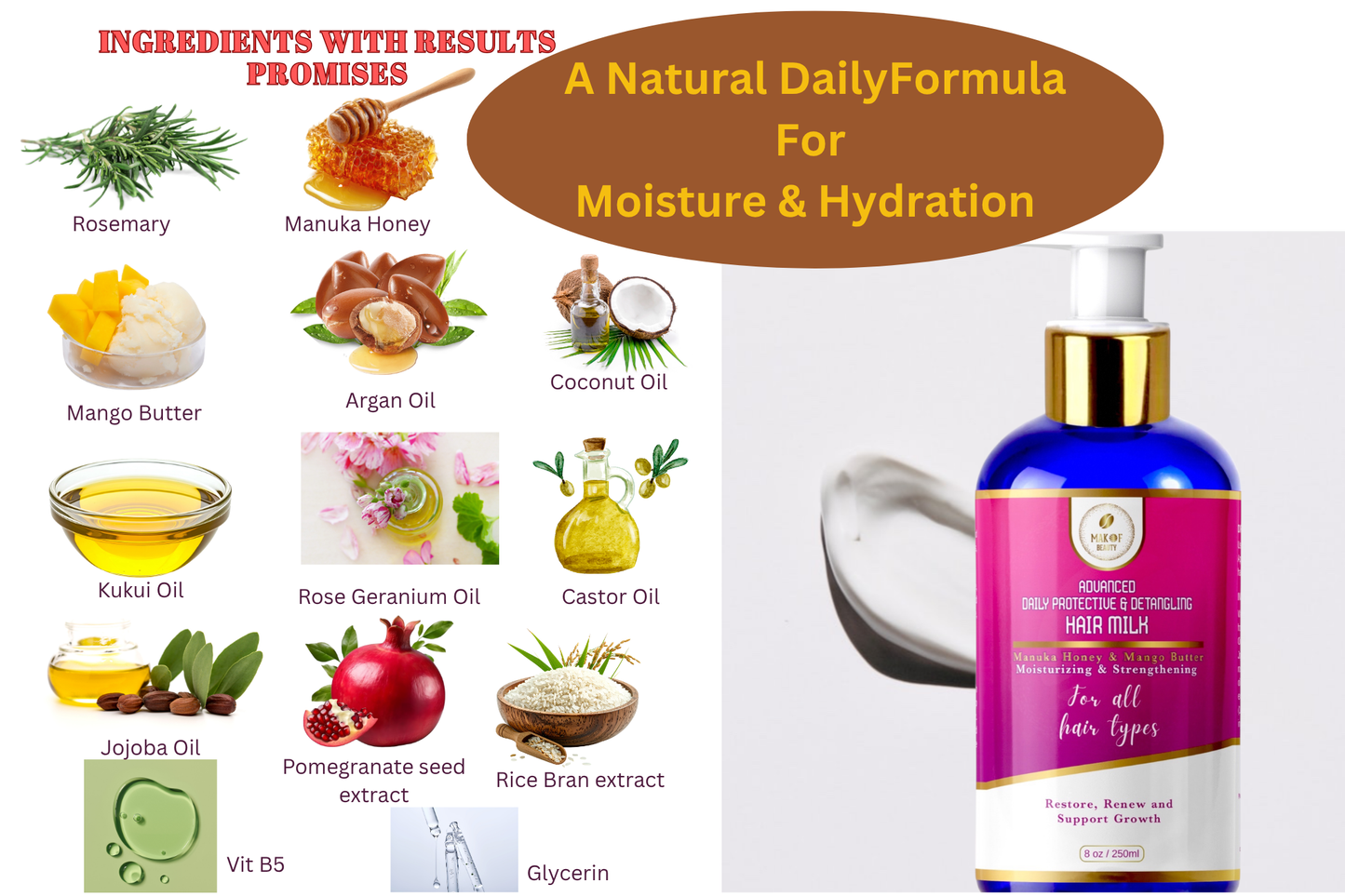 Leave-In Conditioner for Curly & Natural Hair - Detangling Hair Milk Moisturizer, Hydrates Dry Hair, Reduces Breakage & Frizz with Manuka Honey and Mango Butter - 8 oz.