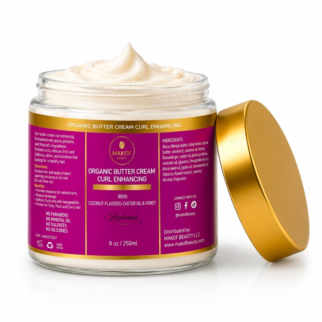 CURLS ENHANCING COCONUT BUTTER CREAM. WITH CASTOR OIL, FLAXSEED & COCONUT. FOR COILY & CURLY HAIR TYPES. 8 oz