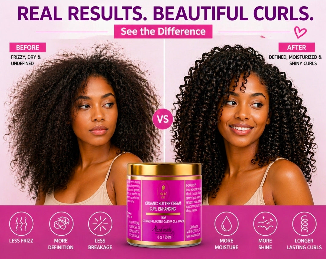 CURLS ENHANCING COCONUT BUTTER CREAM. WITH CASTOR OIL, FLAXSEED & COCONUT. FOR COILY & CURLY HAIR TYPES. 8 oz