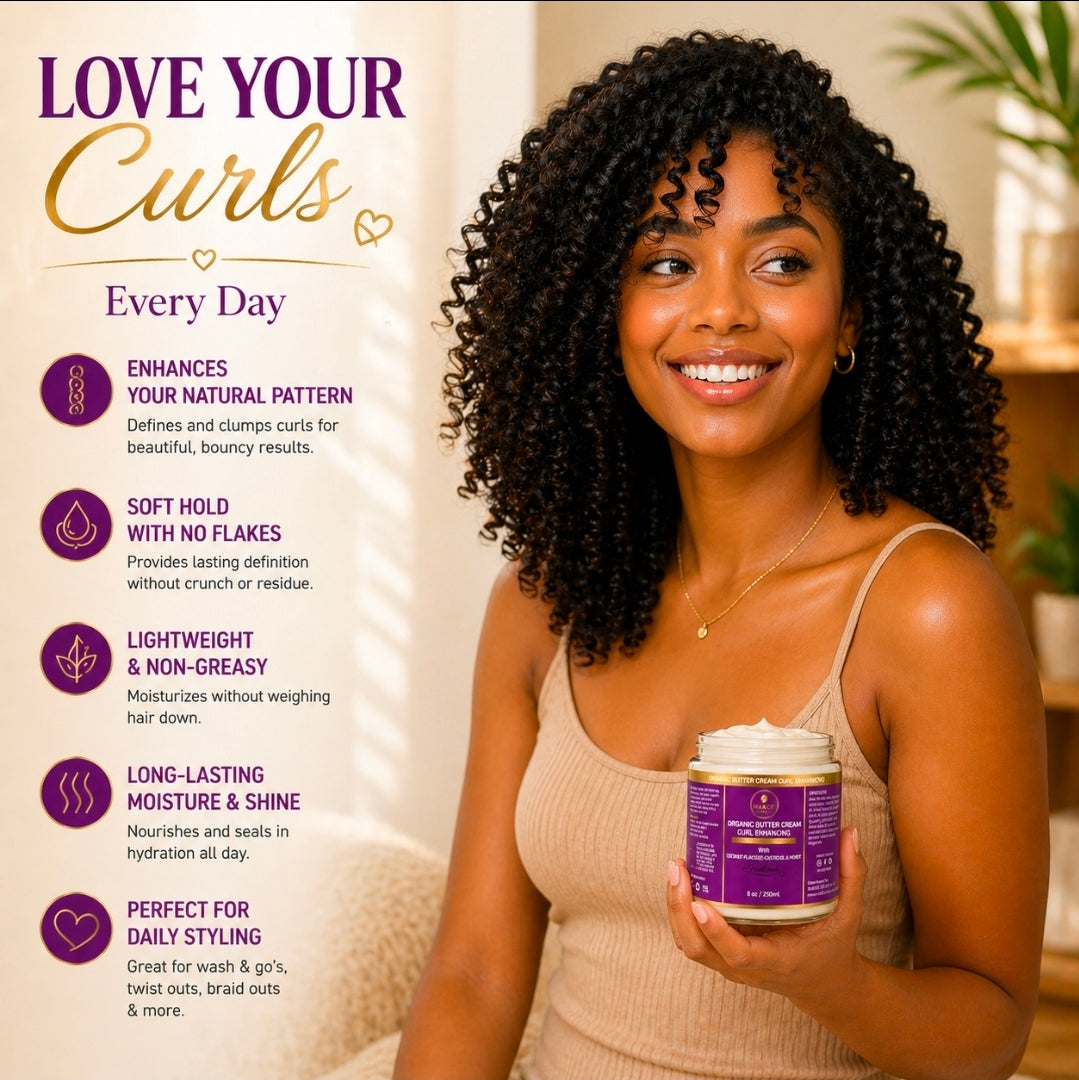 CURLS ENHANCING COCONUT BUTTER CREAM. WITH CASTOR OIL, FLAXSEED & COCONUT. FOR COILY & CURLY HAIR TYPES. 8 oz