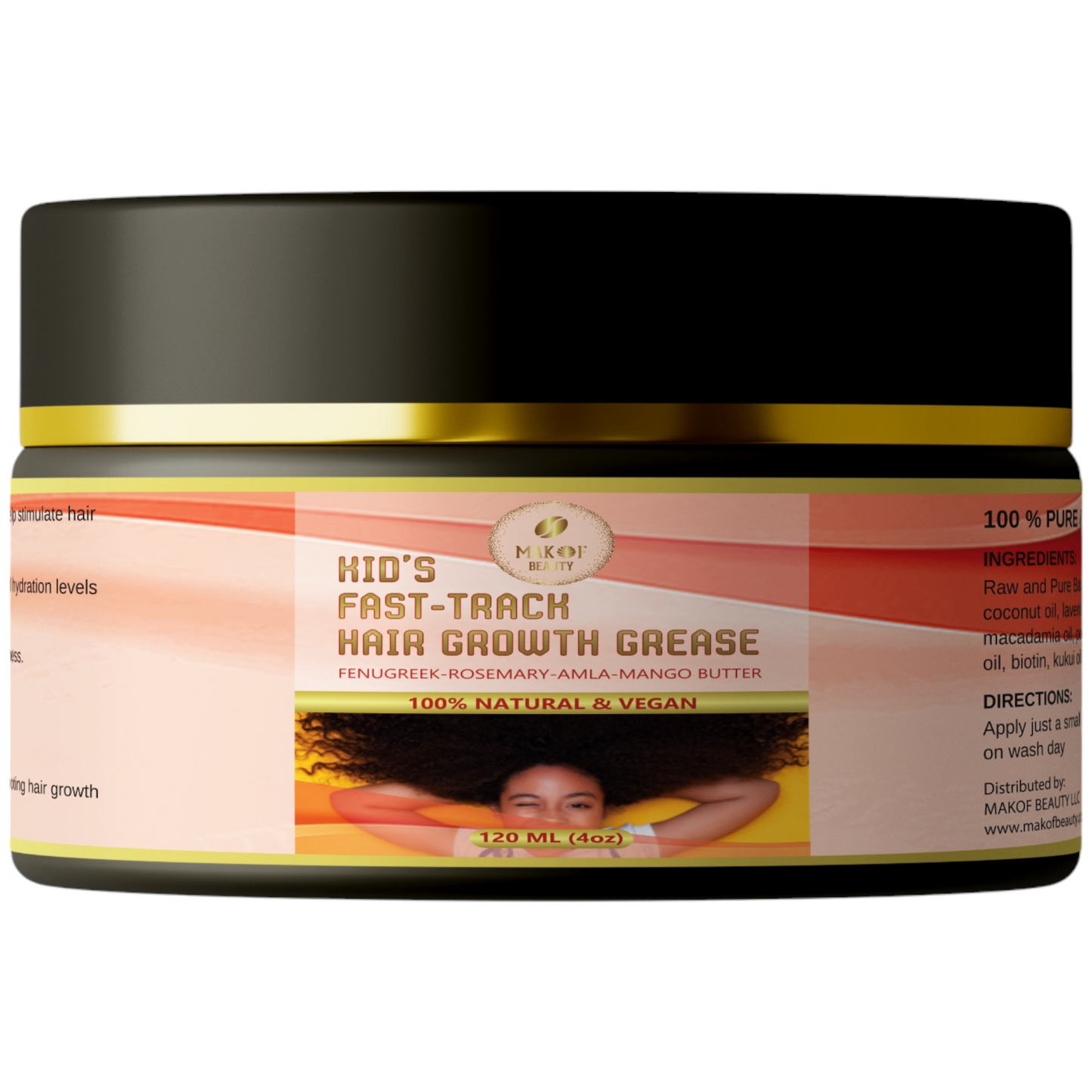 Kid's Hair Growth Grease with Raw Organic and Pure Batana Extract, Rosemary, Fenugreek, Amla oil Mango Butter. Improve Elasticity. Perfect Curly, coily and straight Hair types. 120 Ml