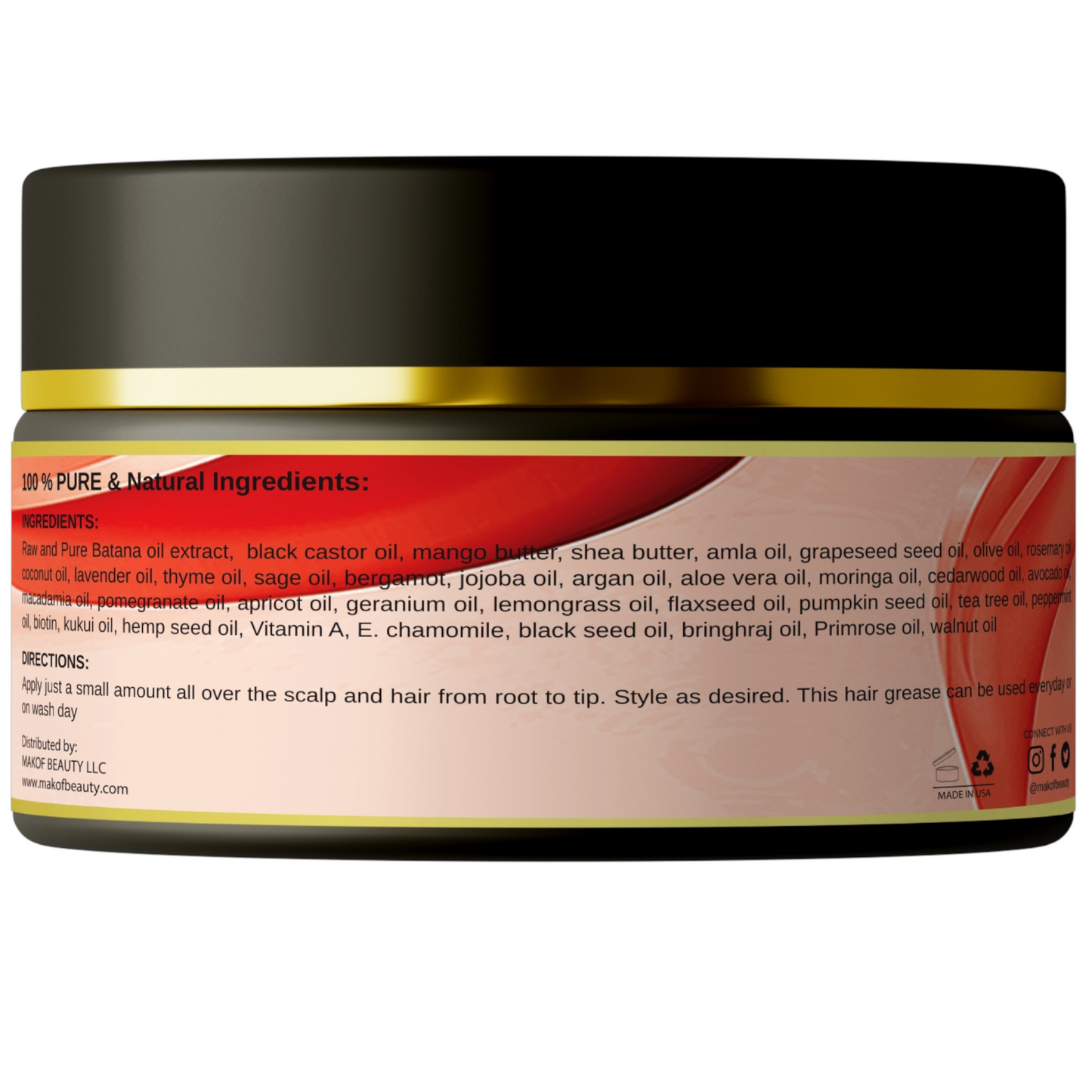 Kid's Hair Growth Grease with Raw Organic and Pure Batana Extract, Rosemary, Fenugreek, Amla oil Mango Butter. Improve Elasticity. Perfect Curly, coily and straight Hair types. 120 Ml