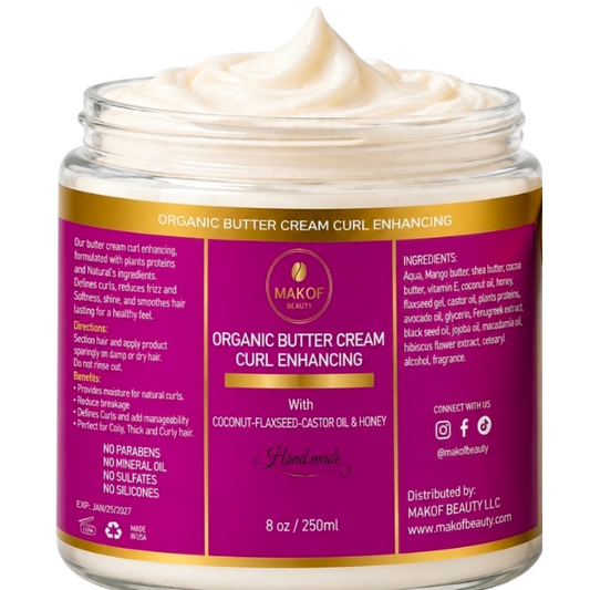 CURLS ENHANCING COCONUT BUTTER CREAM. WITH CASTOR OIL, FLAXSEED & COCONUT. FOR COILY & CURLY HAIR TYPES. 8 oz