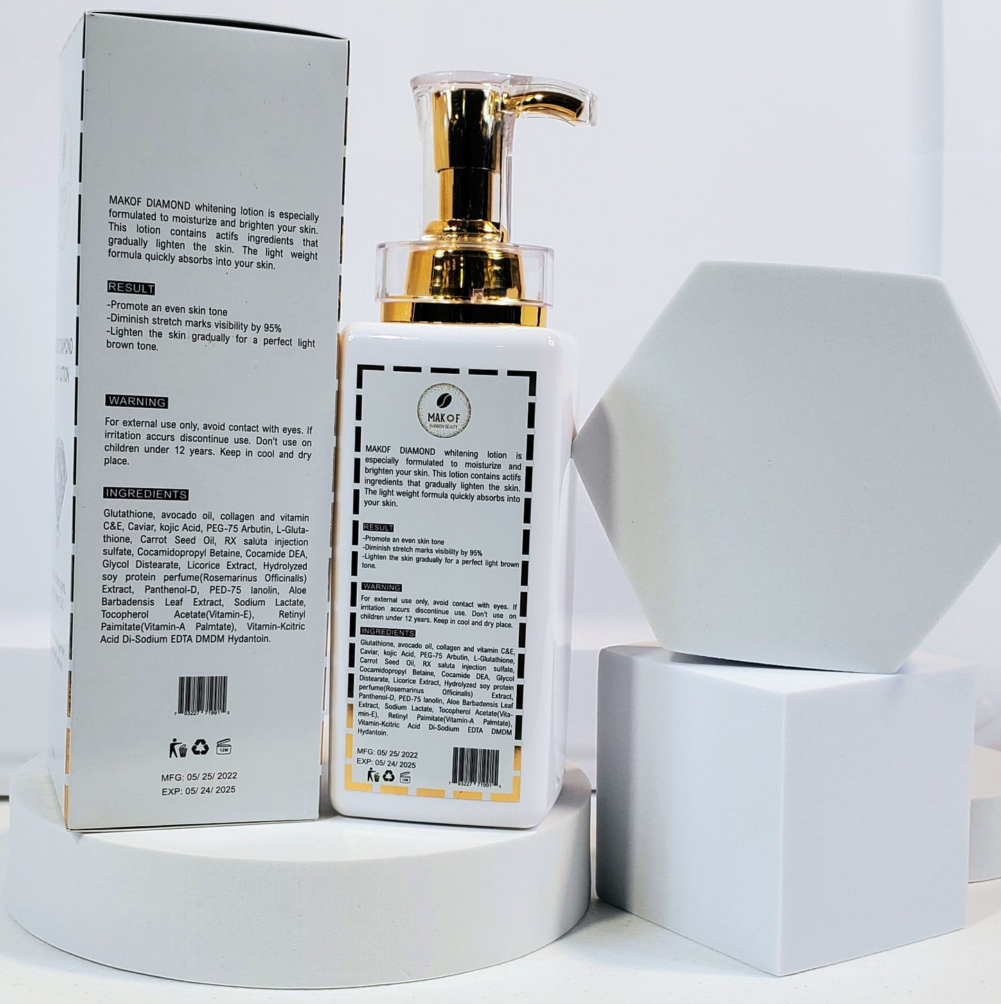 MAKOF DIAMOND BODY LOTION, Caramel skin tone Booster, remove all imperfections, Anti-aging, lightening lotion  16oz